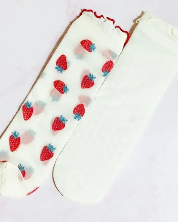 Dots And Strawberries Sheer Socks Set Of 2 Pairs