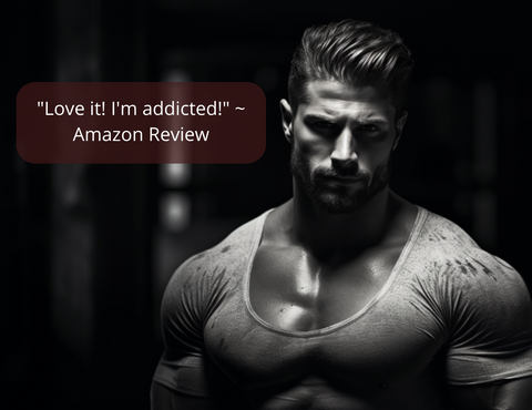 Attractive B&W photo of man with muscles, and a text review in the front.