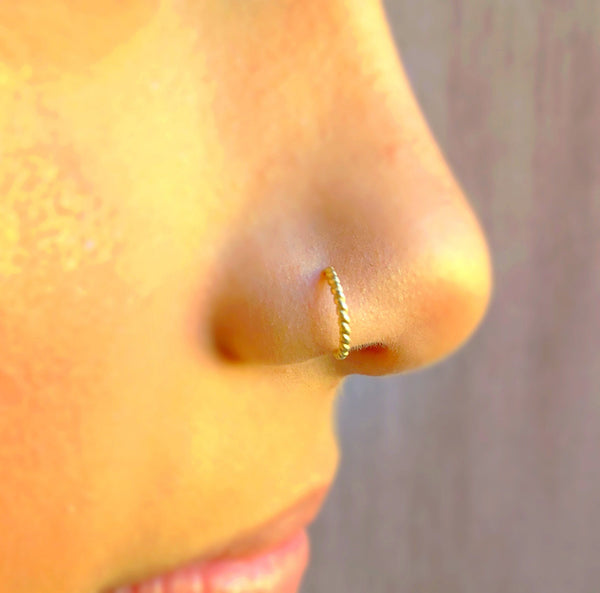 twisted nose ring real piercing 14k or 