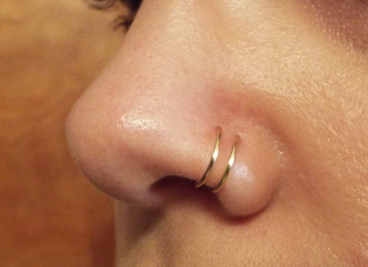 Gold double nose ring, fake piercing 