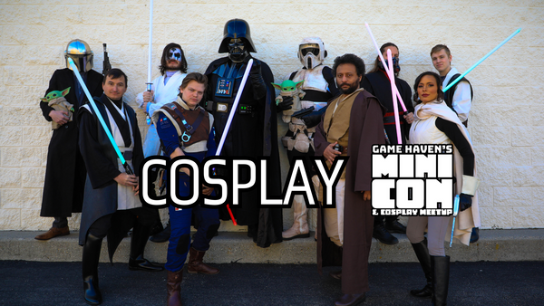 the text reads "COSPLAY MINI CON AND COSPLAY MEETUP" and has a photo of several star wars cosplayers posing against a white wall