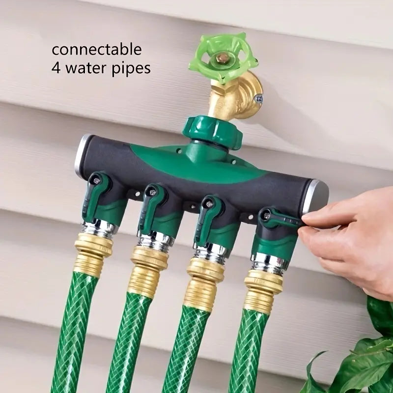 1pc, Zinc Alloy One Way Four Valve Water Distribution Controller Garden Lawn Watering Faucet Joint Water Pipe Switch, Plants Water System With Adjustable Control Valve Switch, Watering Sprinkler Nozzle, Gardening & Lawn Supplies
