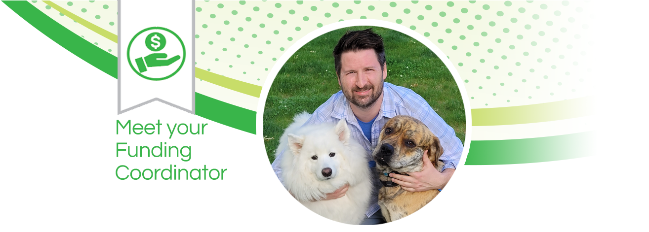 Image of Dave Killean, funding coordinator, and his two dogs