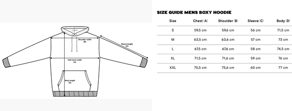 Mens Boxy Hoodie Size Chart