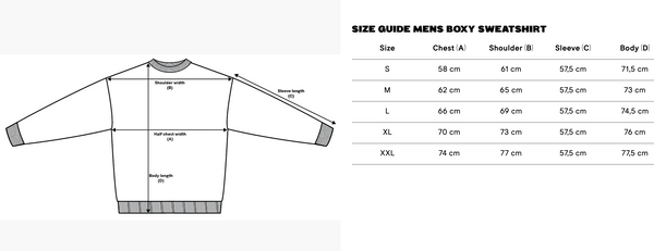 Mens Boxy Sweater Size Chart