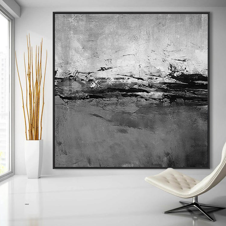 Beauty And Ashes, Black And Silver / 150x150cm