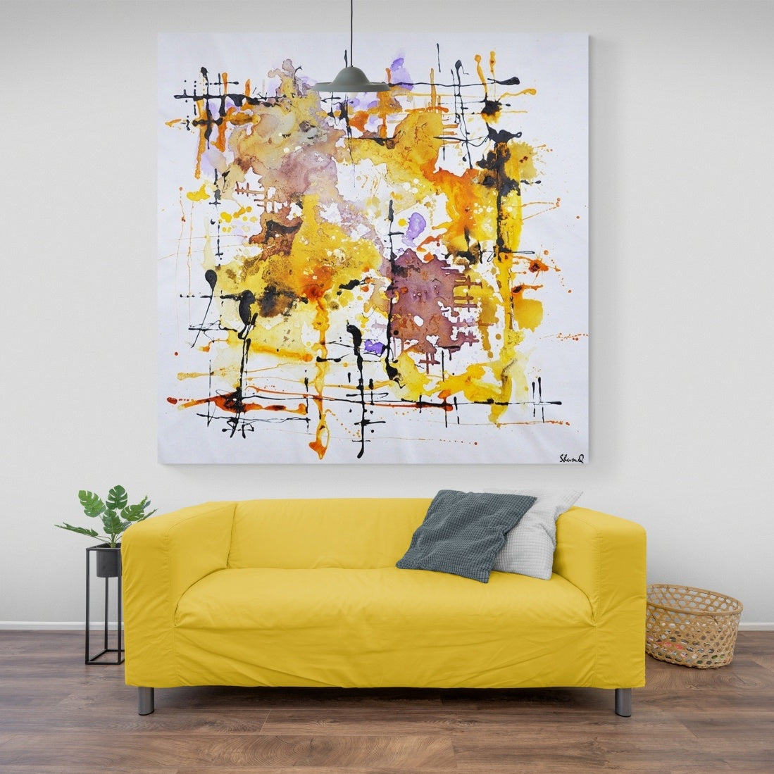 Spring Party 1, Black And Golden / 80x80cm