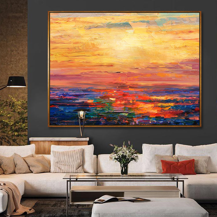 Sunset Handmade Oil Painting, Black And Golden / 90x120cm