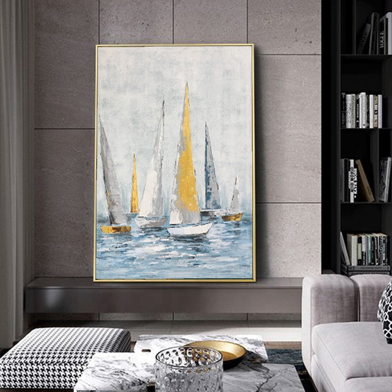 Regatta Seascape Oil Painting, Gallery Wrap (With Bleed) / 75x120cm