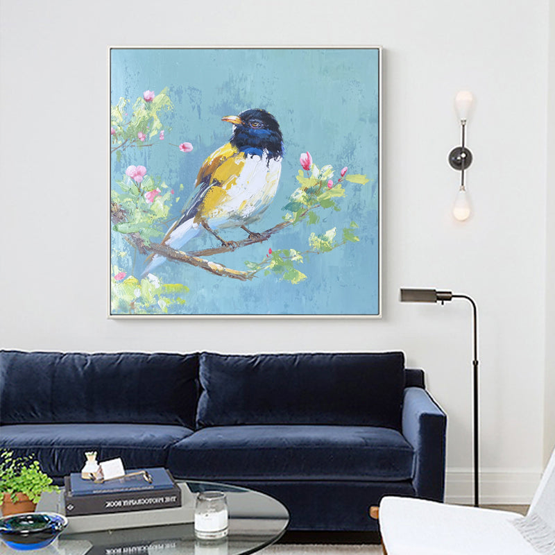 Handmade Oil Painting Bird, White / 90x90cm