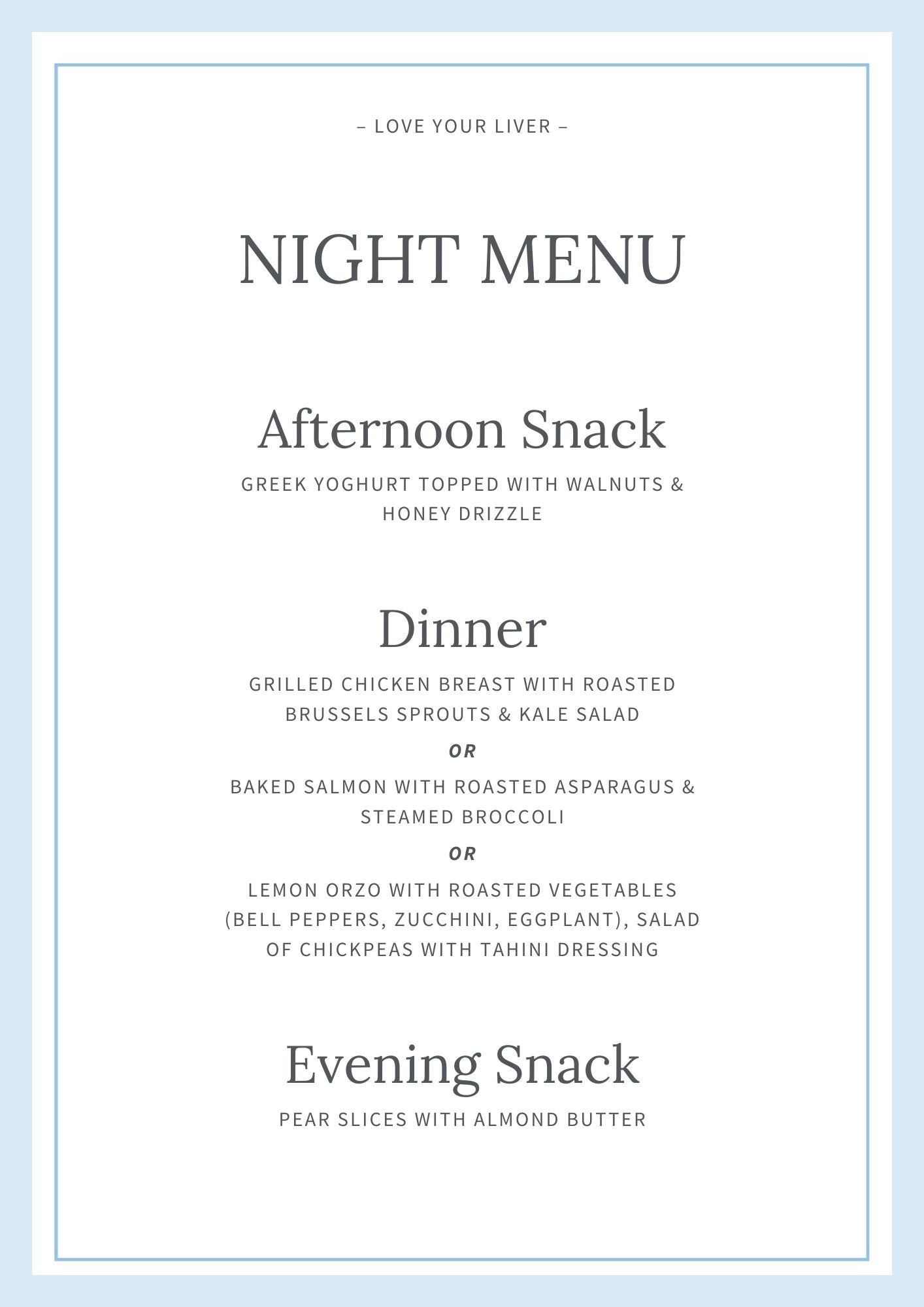 Love Your Liver Night Menu