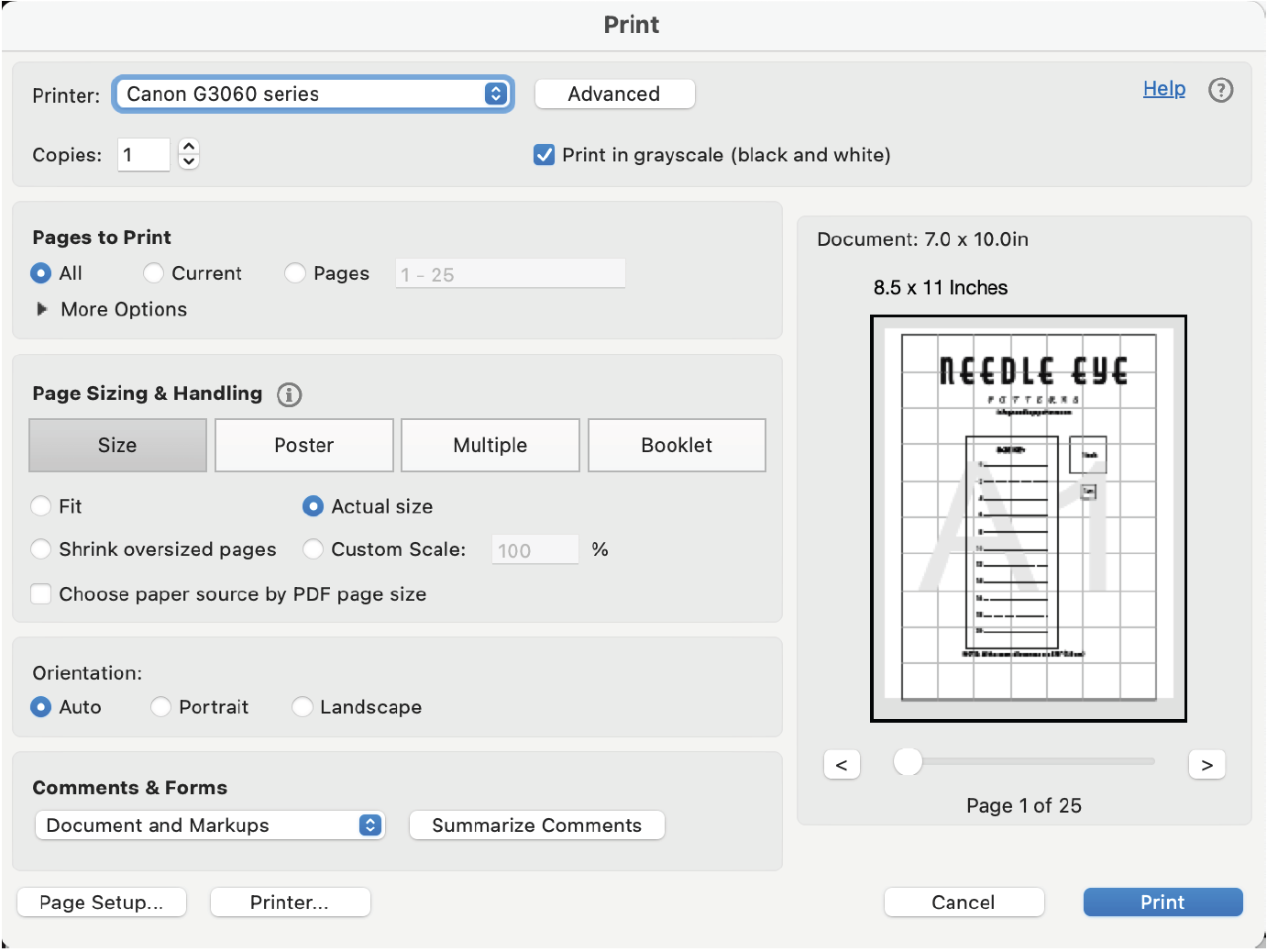 printing PDF patterns