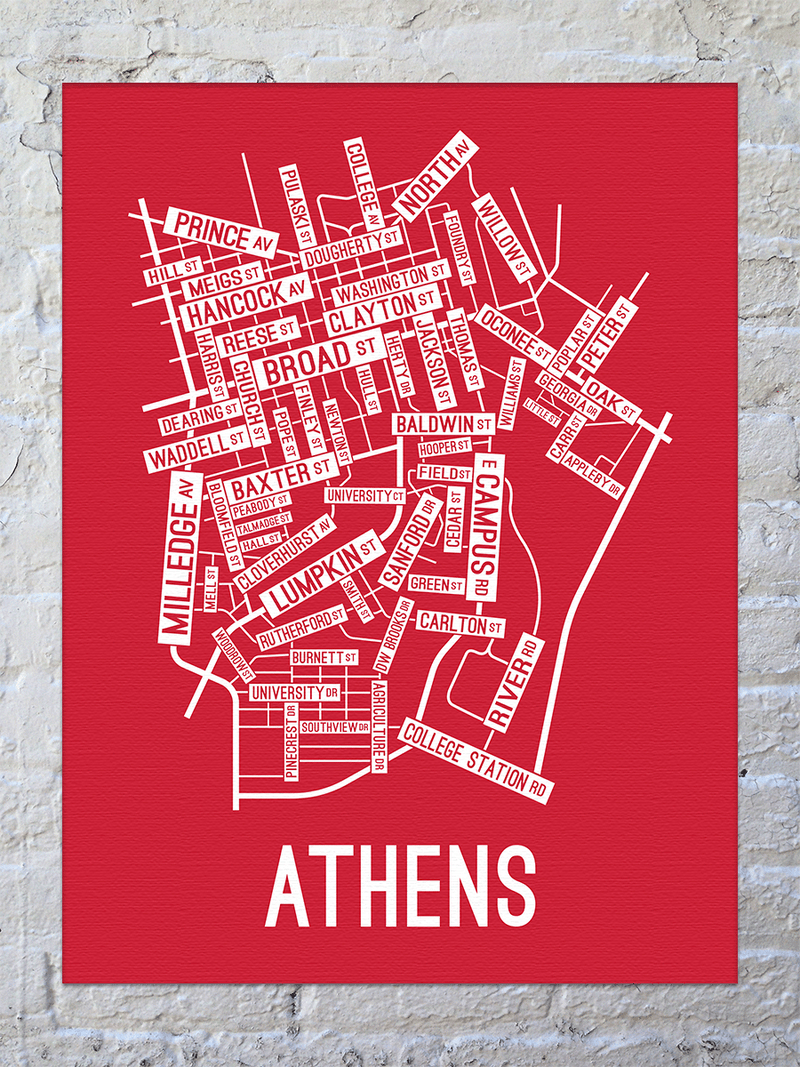 Athens Georgia Street Map Canvas School Street Posters   Athens Georgia Street Map Canvas Red 800x 