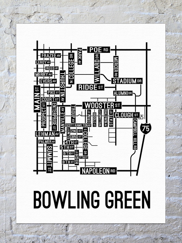 Bowling Green, Ohio Street Map Canvas School Street Posters