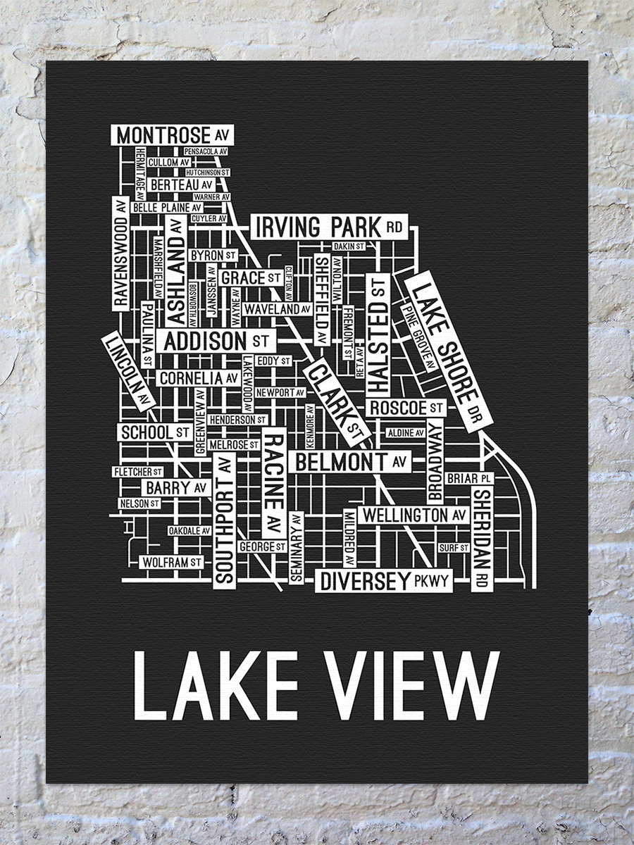 Lake View Chicago Street Map Canvas School Street Posters   Lakeview Chicago Canvas Map Blk 2048x 