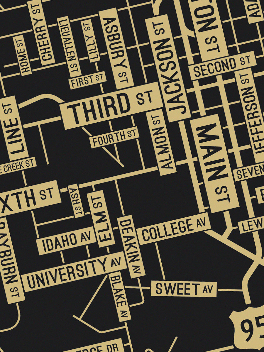 Moscow Idaho Street Map Canvas School Street Posters   Moscow Idaho College Map Black Detail 580x@2x 