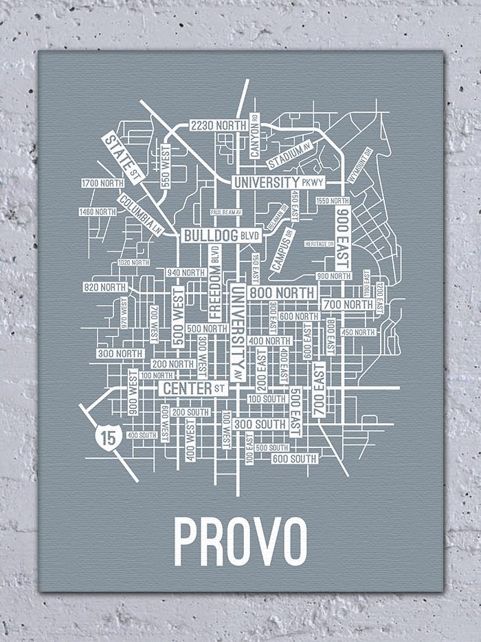 Provo Utah Street Map Canvas - School Street Posters