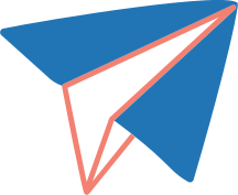 Illustration of a blue and white paper airplane with a red outline.