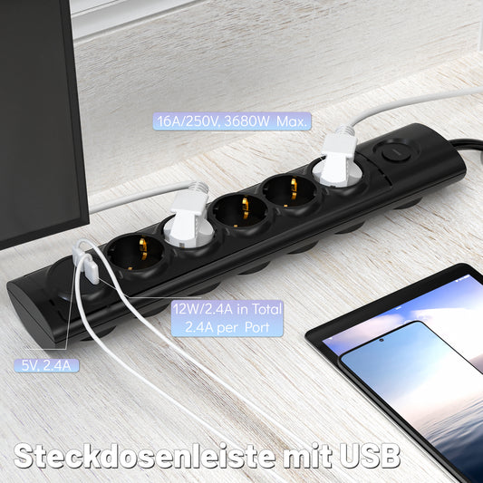 RealMade 3 Fach Steckdosenleiste USB, 3680W Mehrfachsteckdose mit 2 US –  realmade-de