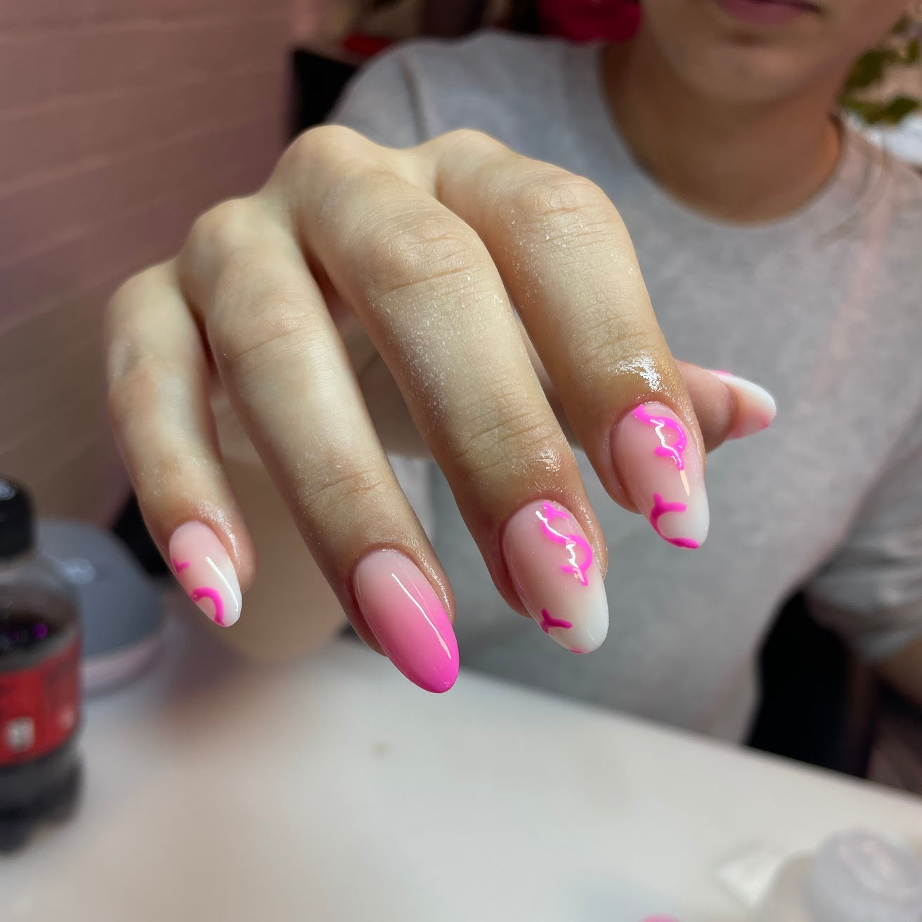 Beautiful polygel extended nails with nail art