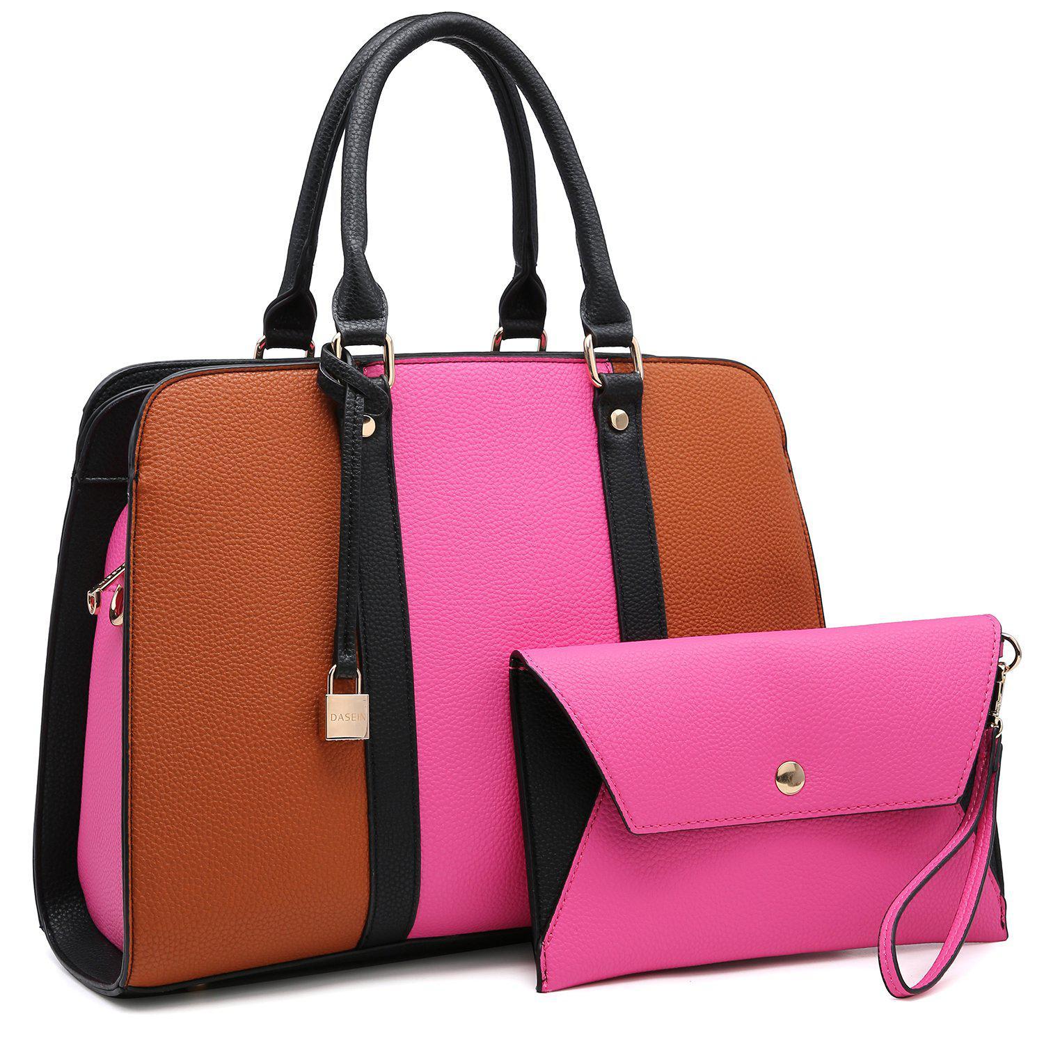 TwoTone Padlock Satchel with Matching Wristlet Dasein Bags