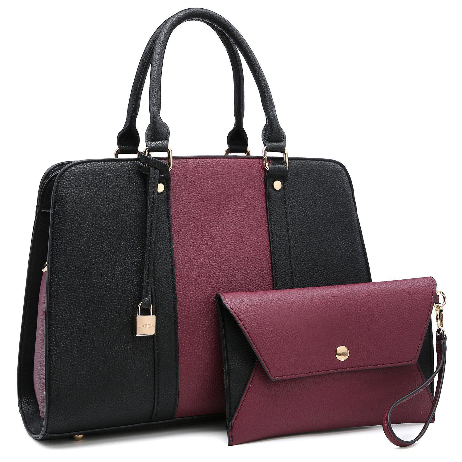 TwoTone Padlock Satchel with Matching Wristlet Dasein Bags