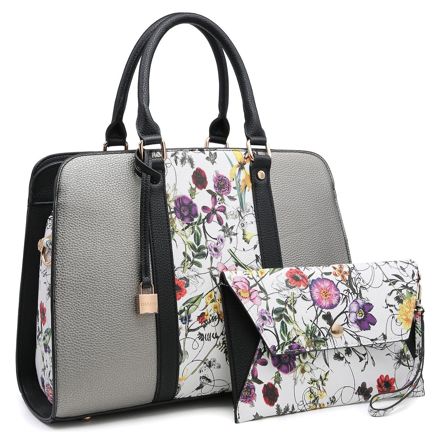 TwoTone Padlock Satchel with Matching Wristlet Dasein Bags