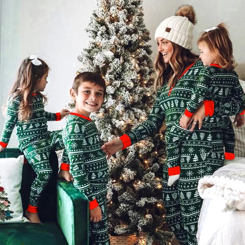 Blue Merry Family Christmas Pajamas Set