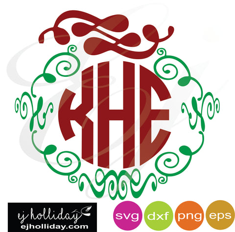 Download Christmas Monogram Wreath svg dxf eps png VECTOR Graphic Design Digita - Ej Holliday "Southern ...