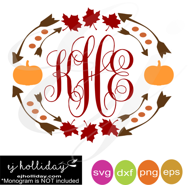 Download Fall Leaves and Pumpkins monogram frame svg dxf eps png ...