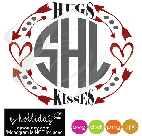 Download Hugs Kisses valentines heart monogram frame svg dxf eps ...