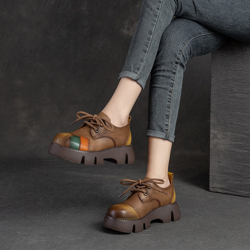 women leather platform shoes