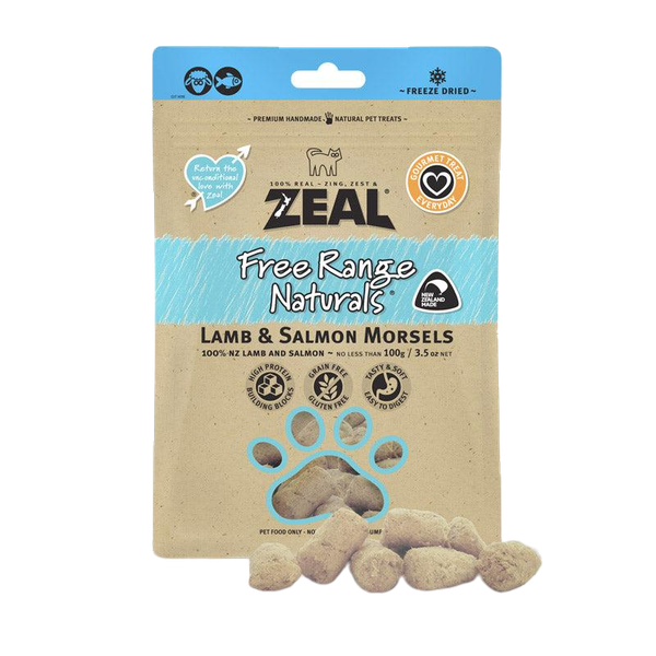 ZEAL DRIED LAMB & SALMON MORSELS CAT 100G - ZEAL