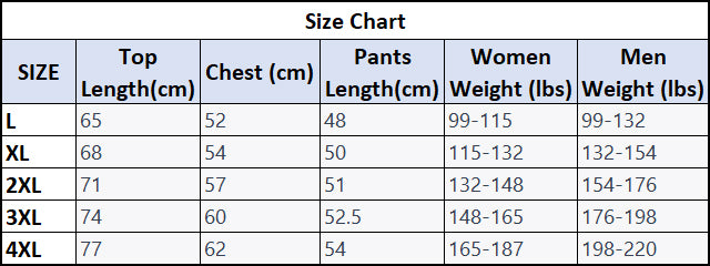 gullei couple clothing size chart 2