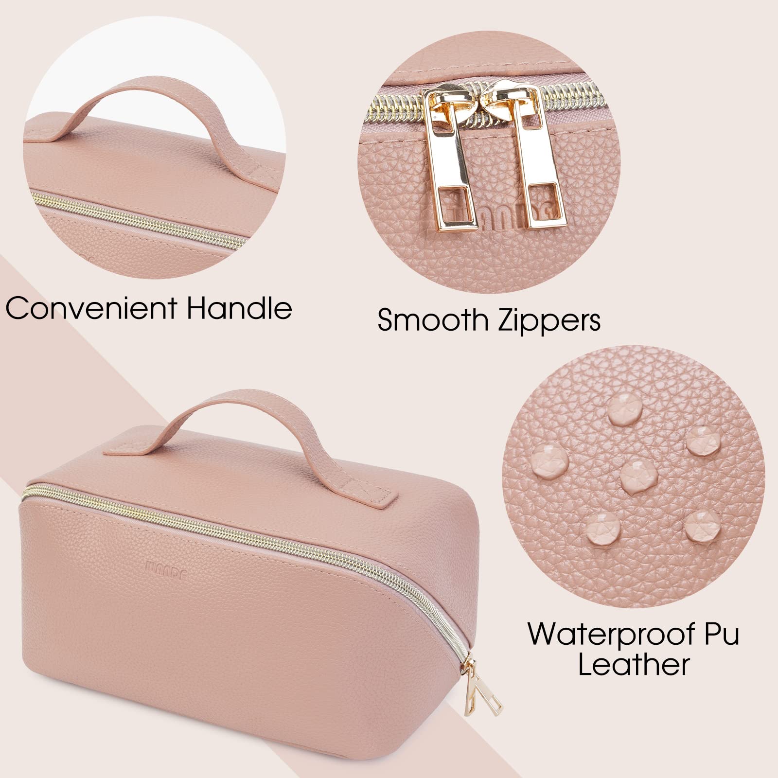 Portable Vegan Leather Open Flat Makeup Bag-image-4