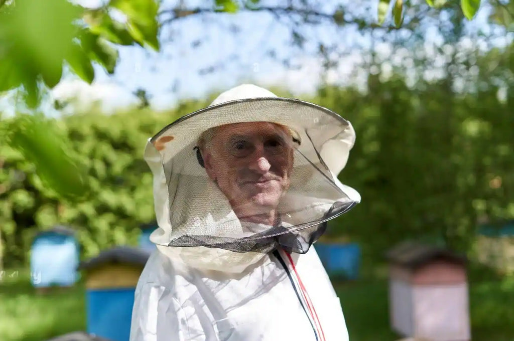 Old Man Wearing Beekeeping Veils