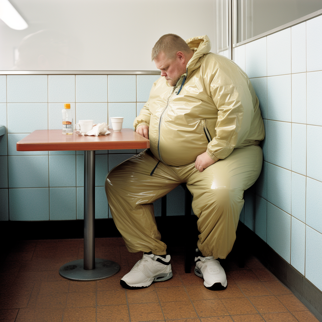 Mann mit Übergewicht sitzend am Tisch