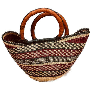 Large Leather Wrapped Handle Bolga Basket - idrumgh - Bolga Baskets