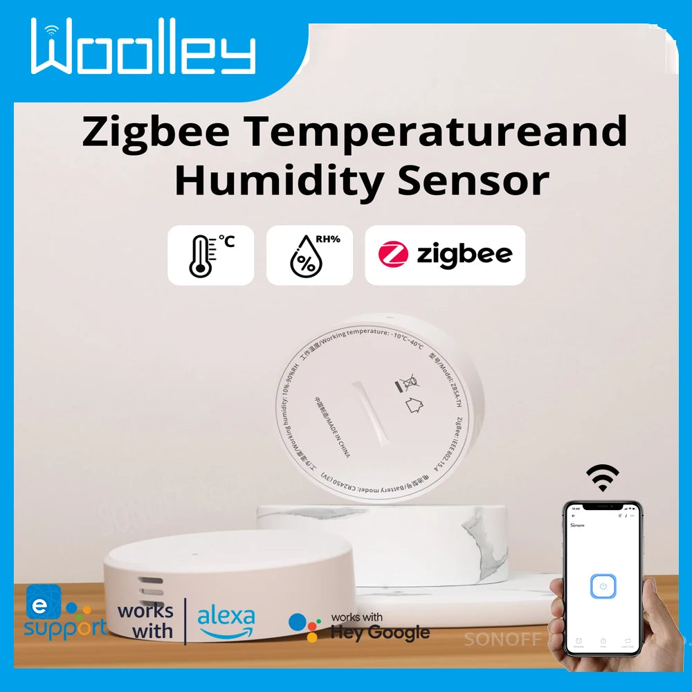 Woolley ZigBee Smart Temperature and Humidity Sensor Smart Home Indoor Hygrometer Real-Time Monitor Alexa Google Voice Control
