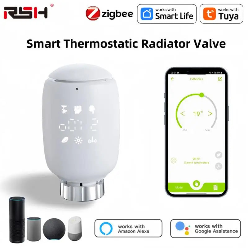 Tuya ZigBee Thermostatic Radiator Valve TRV Programmable Smart Life App Remote Temperature Controller with Alexa Google Home