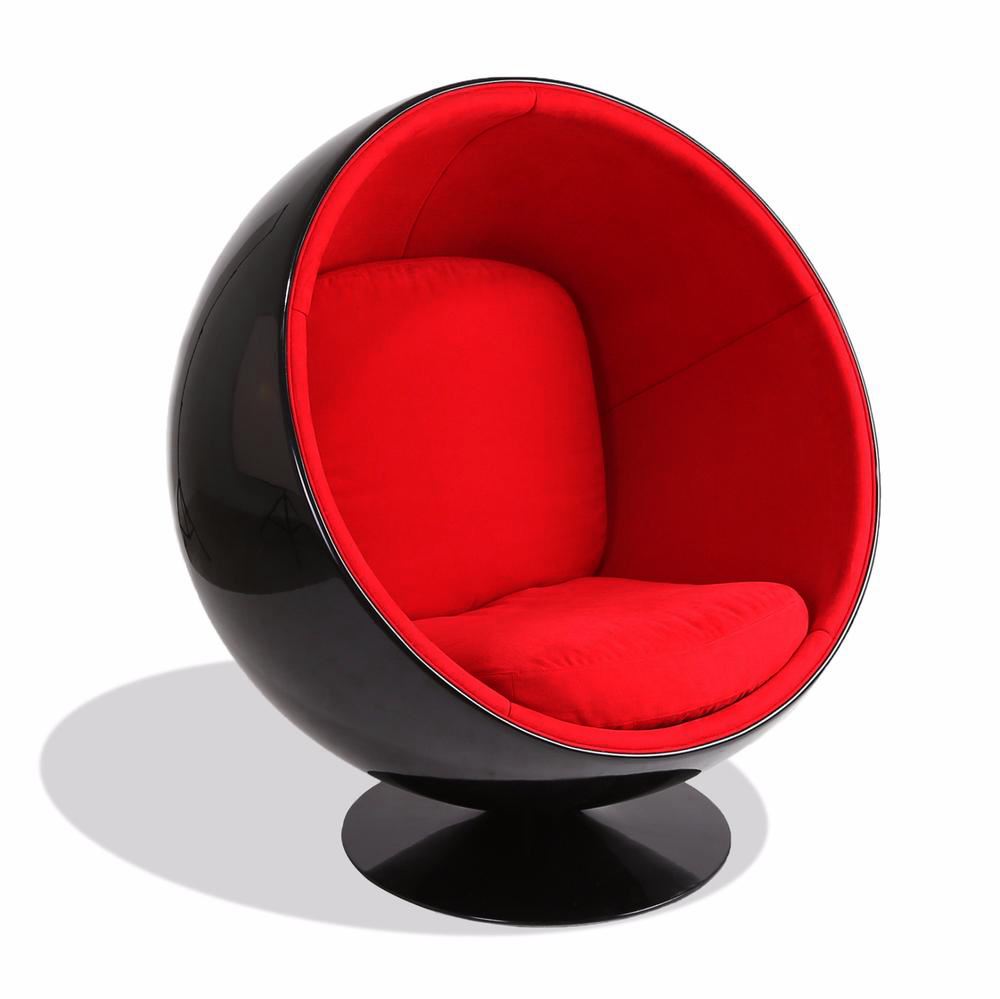 Eero Aarnio Style Ball Chair Black Fiberglass Red Fabric