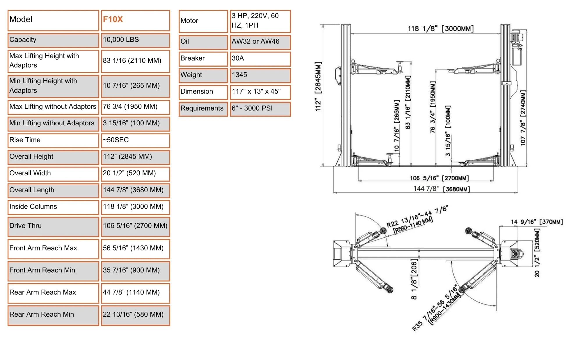 Stratus Car Lift Specifications