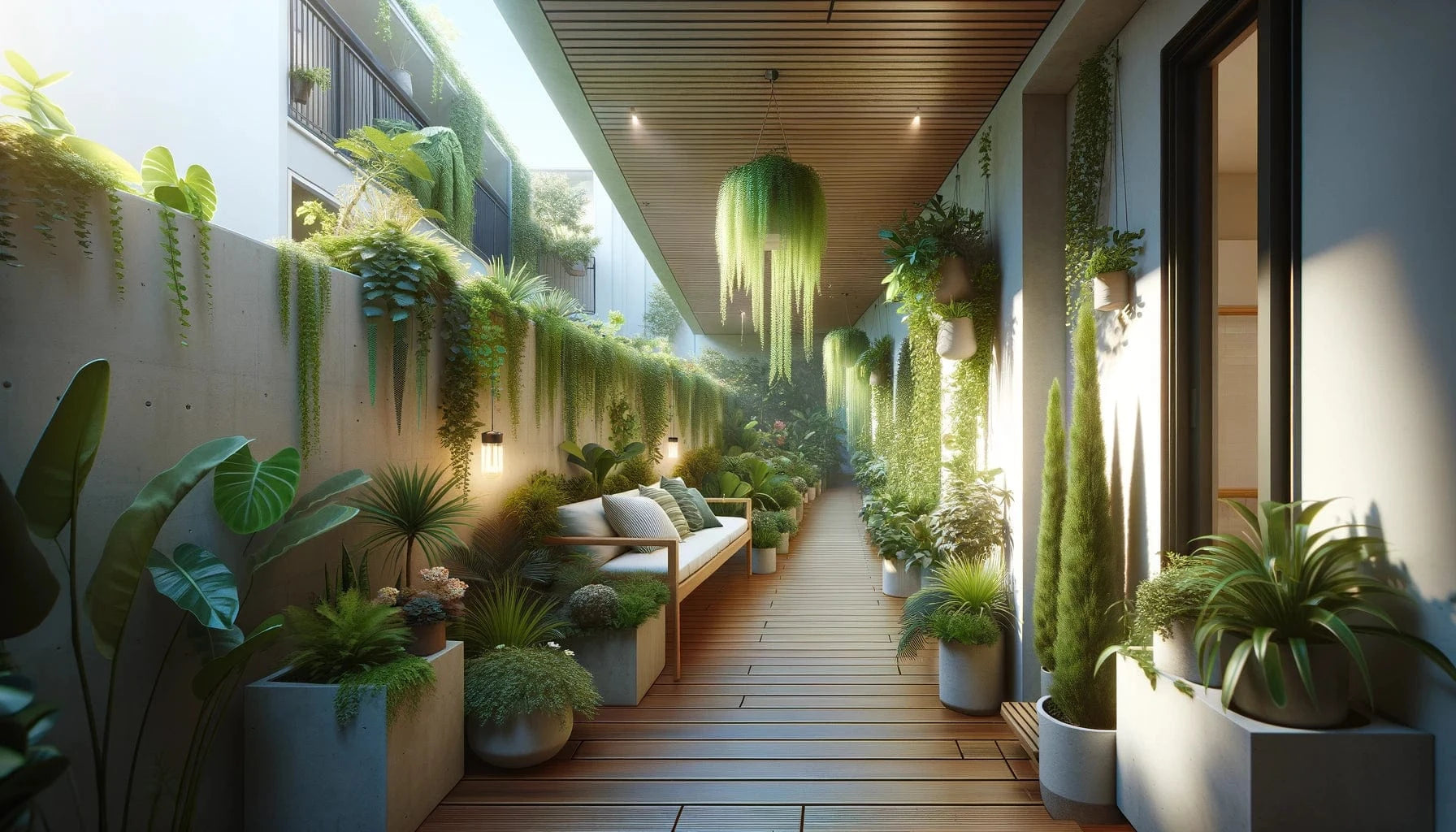 Plantes dans balcon en longueur