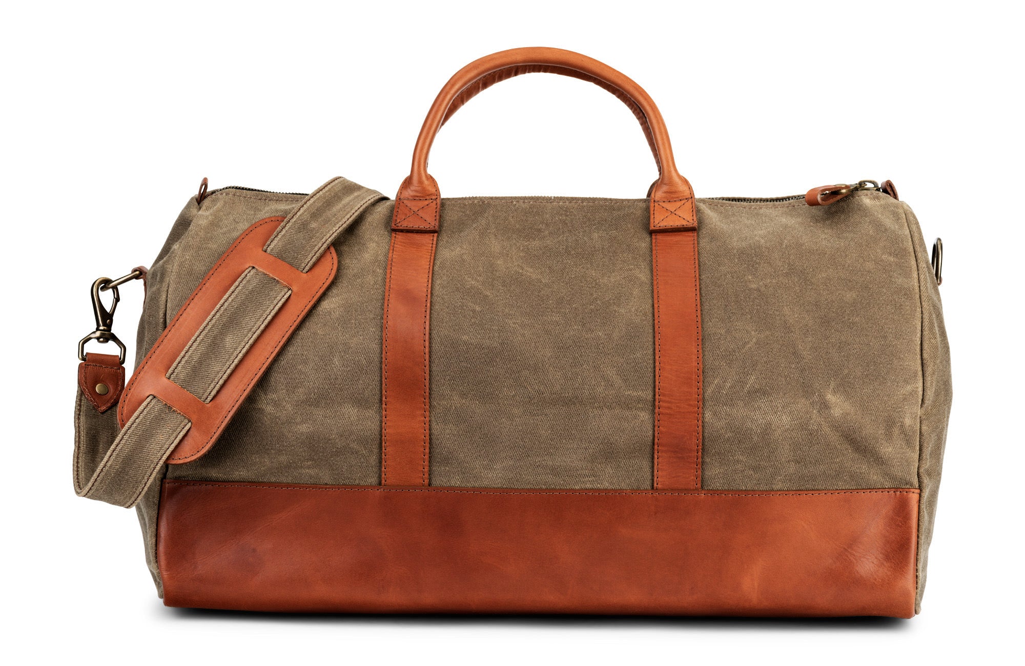 Weekender Bag Made in USA of Full Grain Leather & Waxed Canvas Twill - Jackson Wayne Leather Goods