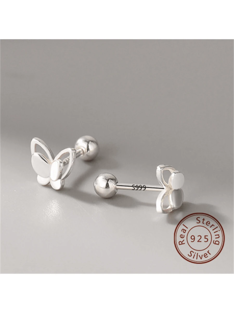 1 pair 925 Silver Butterfly Earrings Screw Back Earrings Dainty Women Hypoallergenic Fine Jewelry