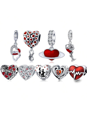 bamoer PC 925 Sterling Silver Family Red Love Beads Loving Hug Beads For Women Bracelet Necklace DIY Accessories Valentine'S Day Gift - JuDeal Fashion Store