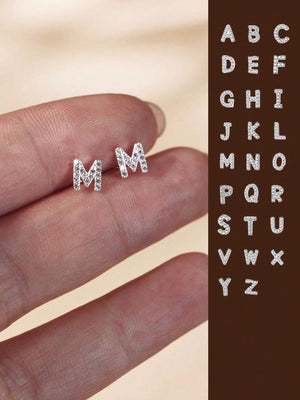 pair 925 Sterling Silver Fashionable Cubic Zirconia Detailed Stud Earring And pair 925 Sterling Silver Minimalist Plain Surface 26 Letters A-Z Stud Earring, Suitable For Men And Women Daily Wearing, Gift - JuDeal Fashion Store