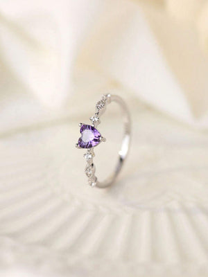pc S925 Silver Heart Shaped Ring With Cubic Zirconia Stone, Fashionable, Simple And Elegant Design Suitable For Daily Wear By Women - JuDeal Fashion Store
