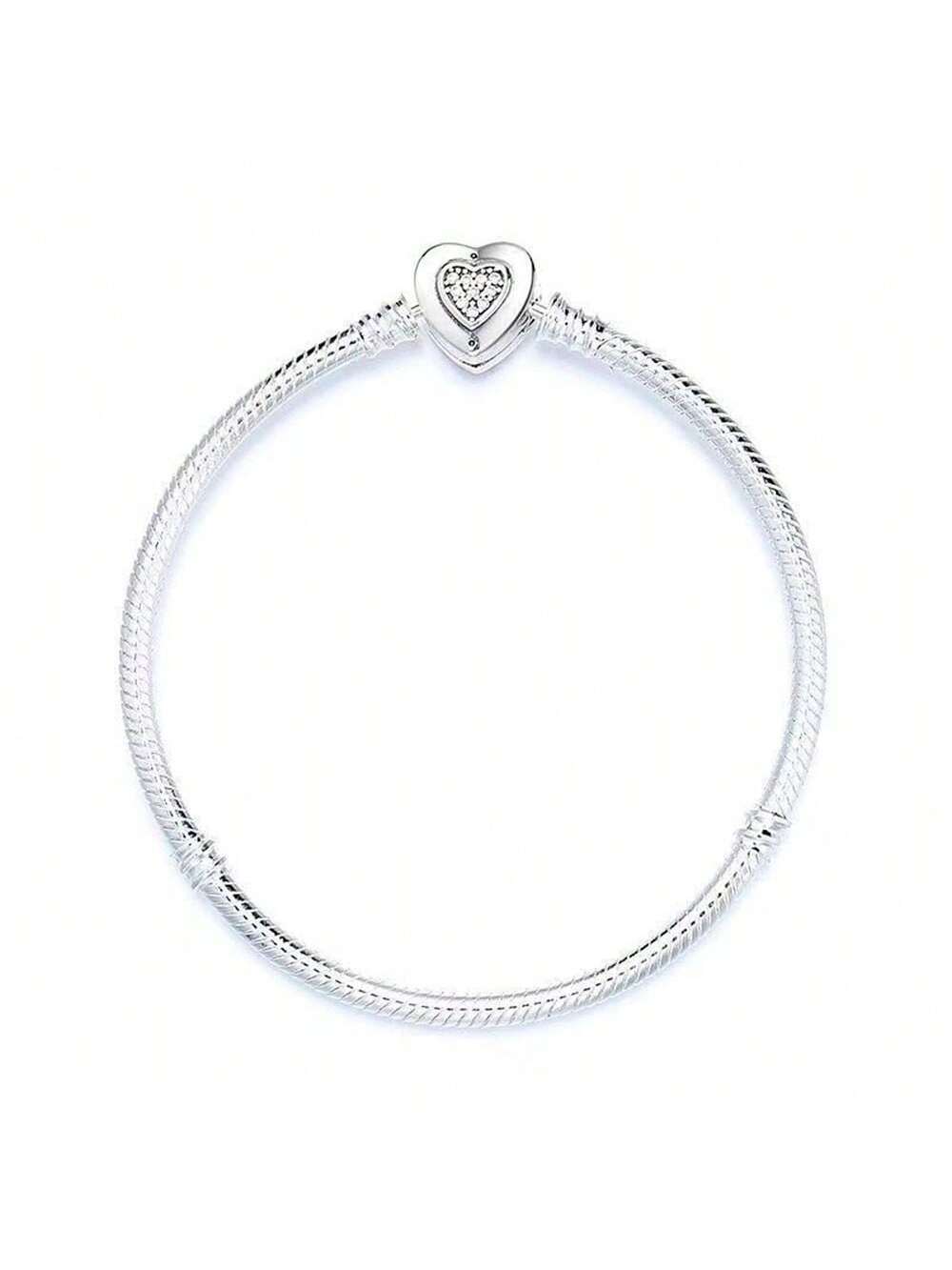 New Design Heart Shaped Snake Chain Bracelet With Full Rhinestone For 925 Silver DIY Bangle, Fashionable And Delicate Jewelry For Women Birthday And Wedding