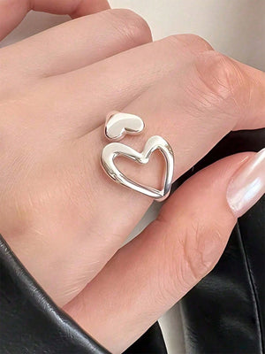 SYMFNY pc 925 Sterling Silver Hollow Heart-Shaped Ring, Minimalist Unique Design, Fashionable & Versatile Everyday Wear - JuDeal Fashion Store